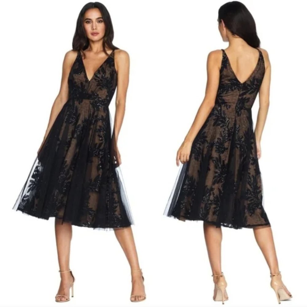 NEW Dress the population Courtney Dress in Black/Nude Size L #MD2607